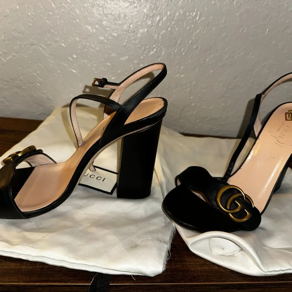 Black Gucci Marmont Ankle Wrap Sandals - Picture 7 of 10